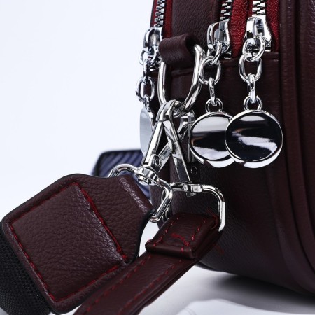 Cross-Body bag on zippers, external pocket, burgundy color-4