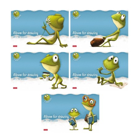 Album for drawing A4, 40 sheets, on a paper clip, "frog den", covered cardboard, matte lamination, embossing, block 100 g/m², mix
