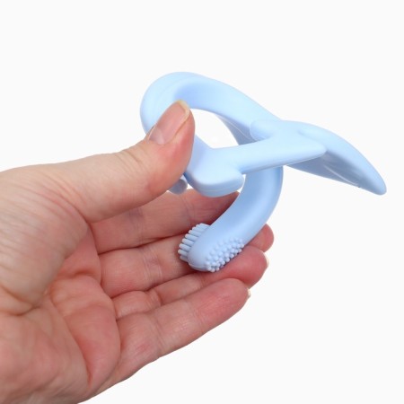 Silicone teething for teeth "Swan", brush, on suction cup, blue color, crumb I-8
