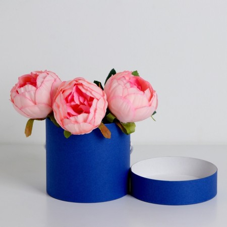 Gift box, round, blue, with a lace, 12 x 12 cm-1