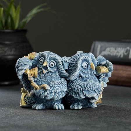 Figure "Owls speak by phone" gray 8x8x12cm