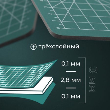 Mat for cutting, three -layer, 22 × 15 cm, a5, green color-1