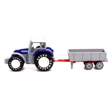 Metal “farmer” tractor, with a trailer, blue color-1