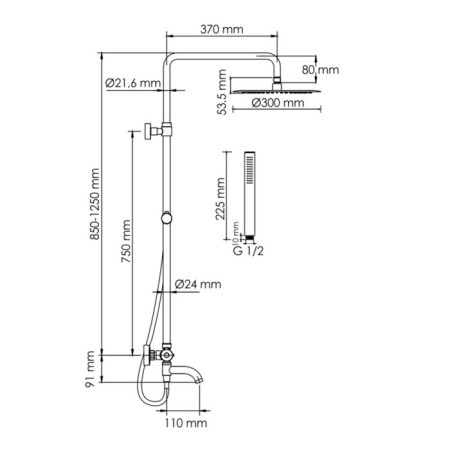 The shower system wasserkraft a288.160.217.bm Thermo, tropical shower, thermostat, black-2