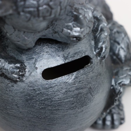 Piggy bank "Dragon with a ball" silver, 14cm-3