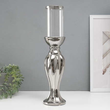 Ceramics candlestick, glass for 1 candle "Versailles" d = 7.5 cm silver 10.5x10.5x44.5 cm-1