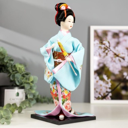 Collector doll "Japanese in a blue kimono with an umbrella" 30x12.5x12.5 cm-1