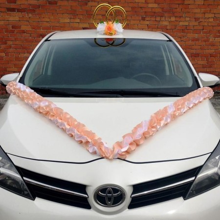 Set for decorating a car: roof rings, hood tape, 4 bow, peach