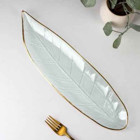 Glass serving dish "leaf", 11 × 40 cm, with a golden border