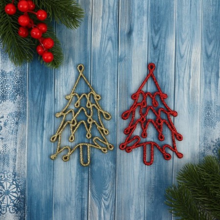 Jewelry decoration "Christmas tree luxury" (set 2 pcs) 7x13 cm, red gold