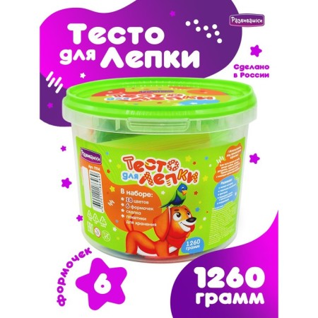 Тесто для лепки в ведре 18 цветов по 70 г + 6 каттер, 1260 г