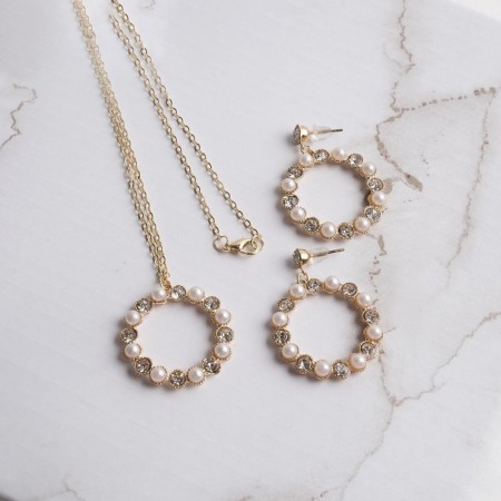 Set 2 objects: earrings, pendant "Bonton", color mix, 43 cm-6