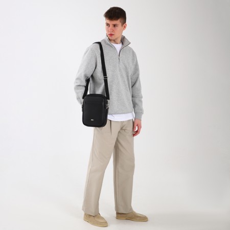 Male bag over the shoulder, Textura, artificial leather, black color-8