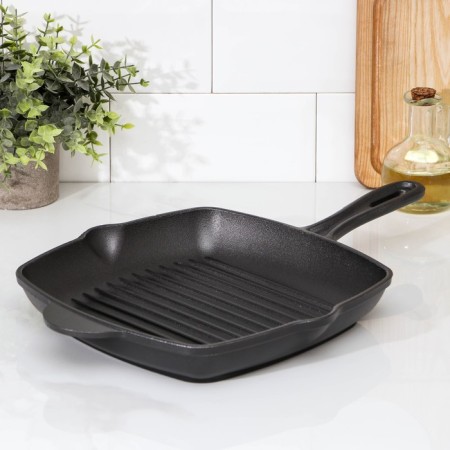 Frying pan Grill Cast iron “Deep grill”, 28 × 26 × 4.5 cm, 2 plums, cast -iron handle, black color black