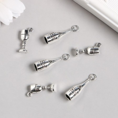 Decor for creativity Metal "wine and glass" silver set 2 pcs 2.7x0.7x0.7 cm-1
