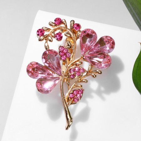 Brooch "Flower" Trilister, pink color in gold-2