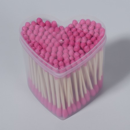 Cotton -based sticks “Heart”, 7 cm, 112 pcs, in a plastic organizer, pink color-3