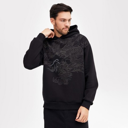 Male sweatshirt is laid down, black color, size 50 (l)
