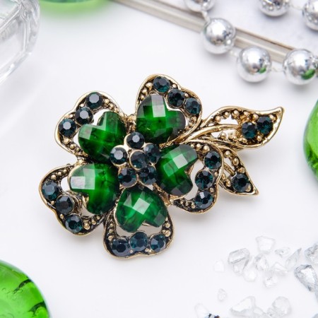 Brooch "Flower of desires", emerald color in black gold-2