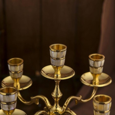 Brass Brass for 5 candles "mother -of -pearl tolls" 25.5x25x29 cm-3