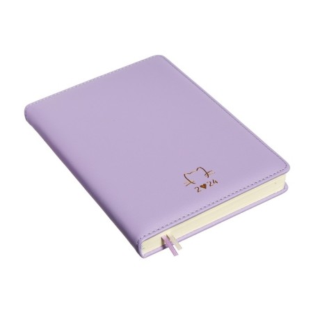 Dated diary 2024 A5 176 sheets, Devente.I Love Cat, hard leather cover, stamping foil, lies, cream block 70 g/m2, lilac-1