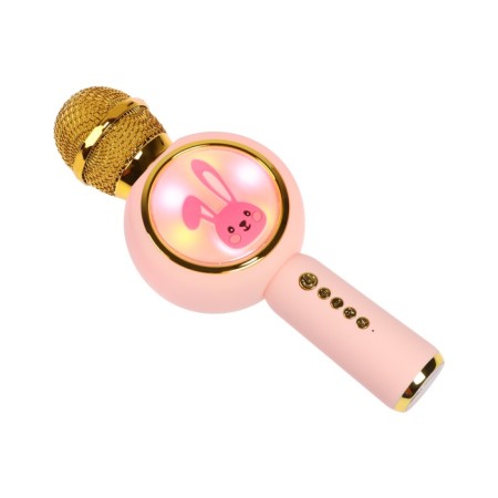 Portable karaoke microphone, 5 watts, 1200 mAh, LED, pink-golden