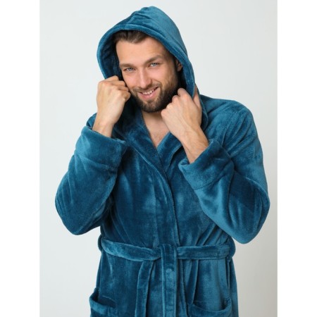 Male dressing gown with a hood, size 56, emerald color-5