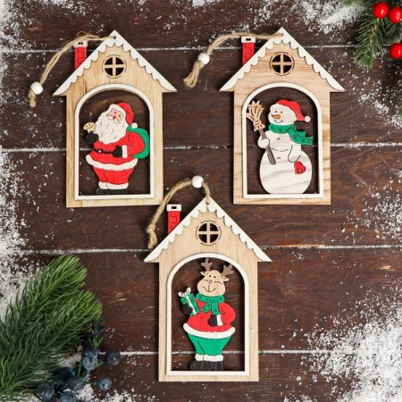 Christmas tree decoration "Favorite New Year's friends, in a hut" 11.5x16.5 cm, mix