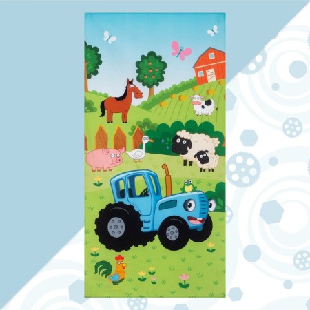Towel Blue Blue Tractor "Cheerful Farm" 70x146 ± 2 cm, 100% cotton 160 g/m2