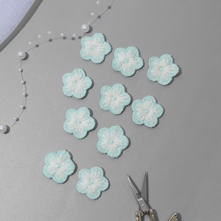 Knitted elements "flowers", 2.8 × 2.8 cm, 10 pcs, green/white color-1