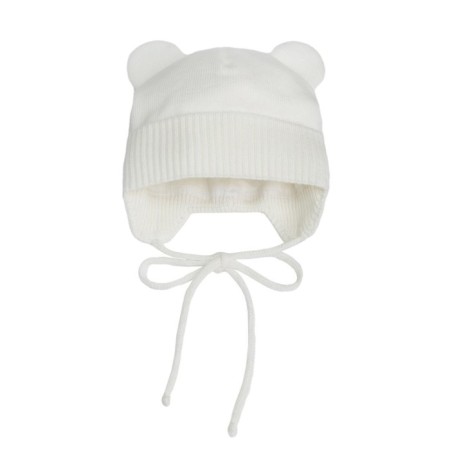 A cap on ties with ears children's Amarobaby Pure Love Bear, with a lining, size 38-40 cm, dairy color-9