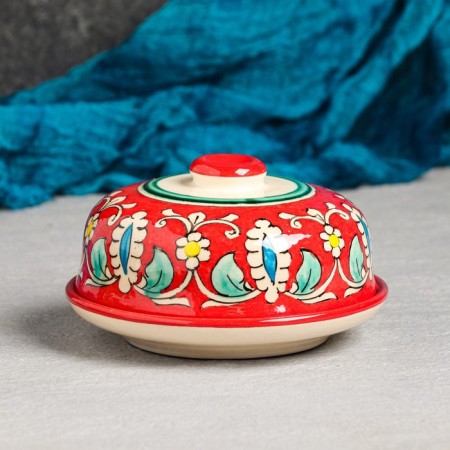 Maslenka Rishtan ceramics "Patterns", 13 cm, red
