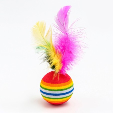 Ball with feathers for cats, 3.4 cm, packing 50 pcs, mix of flowers-1