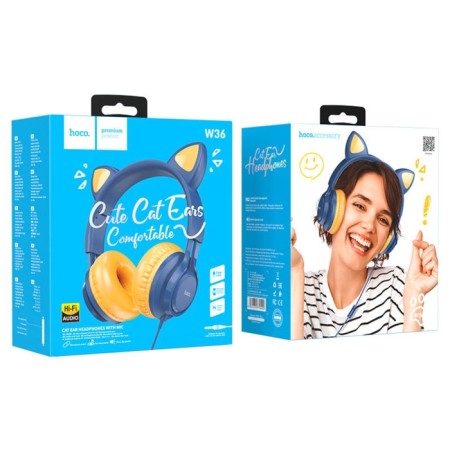 Hoco W36 headphones, wired, invoices, microphone, 1.2 m, dark - blue-4