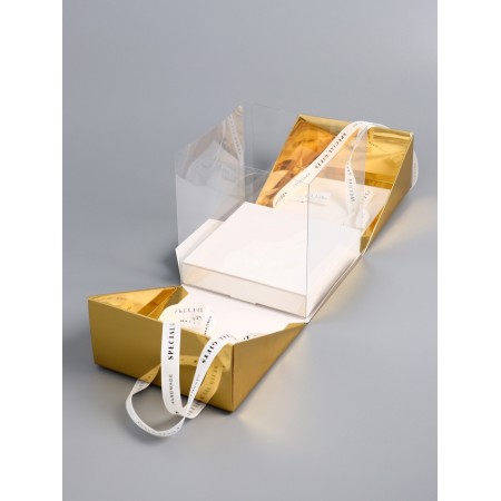 Box under the bento-port with ribbons, gold, 15.5 x 15.5 x 16 cm-2