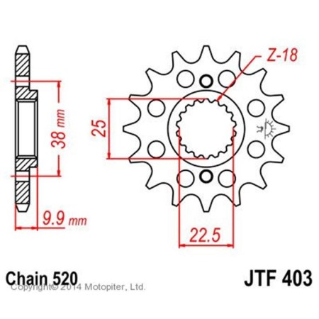 Leading star JTF403-15, F403-15, JT SPROCKETS, circuit 520, 15 teeth