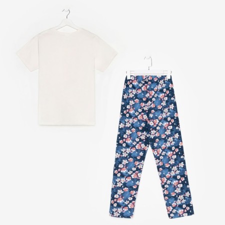 Female set (T -shirt/pants), beige color/flowers, size 56-6