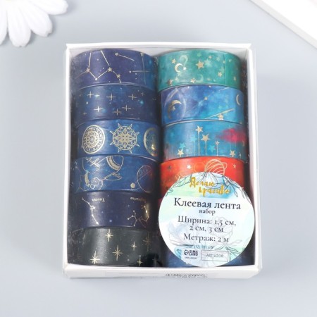 Adhesive tape paper "Star sky" set 12 pcs width 1.5 cm winding 2 m-4