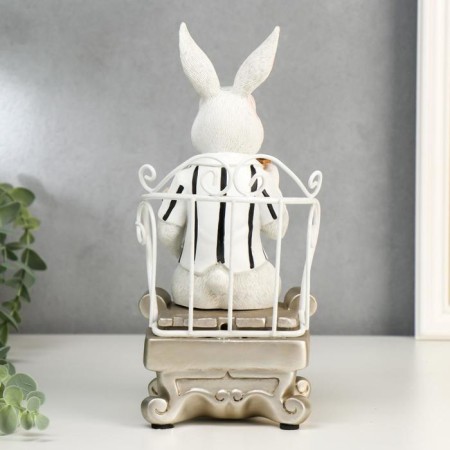 Souvenir Polystone "Hare in a chair with a book and a cup" 26x12x13.5 cm-2
