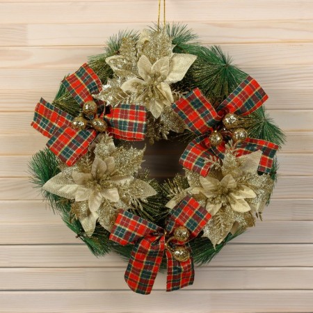 New Year's wreath D-30 cm "Bright fairy tale" bows with berries flowers
