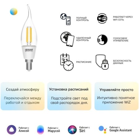 Smart lamp Gauss Iot Smart Home E14 4.5W 495lm Wi-Fi (Pack.: 1pc) (1280112)-1