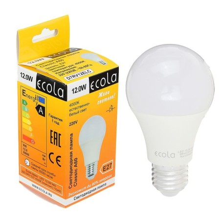 LED LED ECOLA CLASSIC, E27, A60, 12 W, 4000 K, 110x60 mm