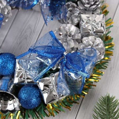 New Year's Wreath D-22 cm "Blue bows and balls"-2