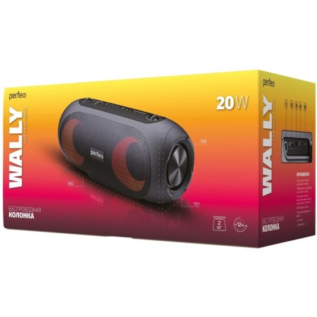 Portable acoustics Perfeo (PF_D0052) Wally Black 20W, MP3 USB, FM, AUX, Mic, TWS, LED, 6000 mAh-1