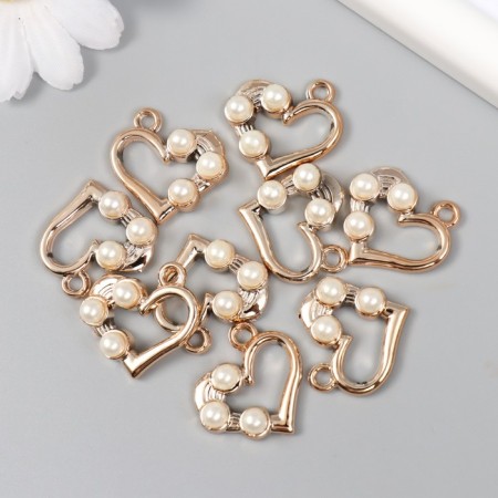 Decor for creativity plastic for metal "Heart with beads" gold 2.4x0.7x2.4 cm-2