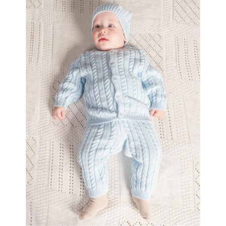 Knitted set (jumper, trousers, hat), blue color, height 62 cm-4