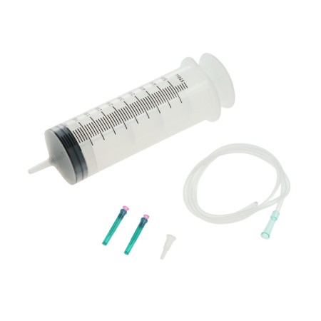 Technical syringe for pumping fluid, 500 ml, tube 100 cm
