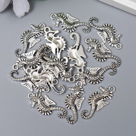 Decor Metal for creativity "Sea Horse" silver G142B709 2.9x1.2 cm-2