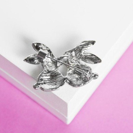 Brooch "Rabbits" kids, white color in silver-1