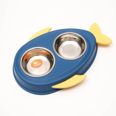 Metal dual bowl on a plastic base 2 x 160 ml, 35 x 23.5 x 5 cm, blue-2